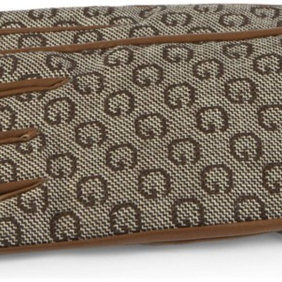 Gucci Men's Cashmere Lined Leather Gloves in Brown and Beige NEW WITH TAGS - Picture 2 of 2